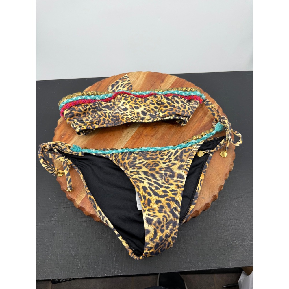 OndadeMar Leopard Bikini Set Women S Top M Bottom Brown Animal Print Boho